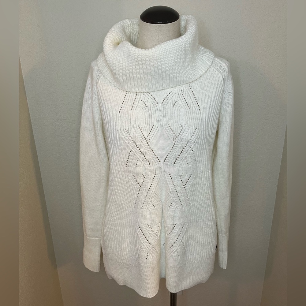 Tommy Hilfiger cowl neck white cable knit‎ sweater size medium